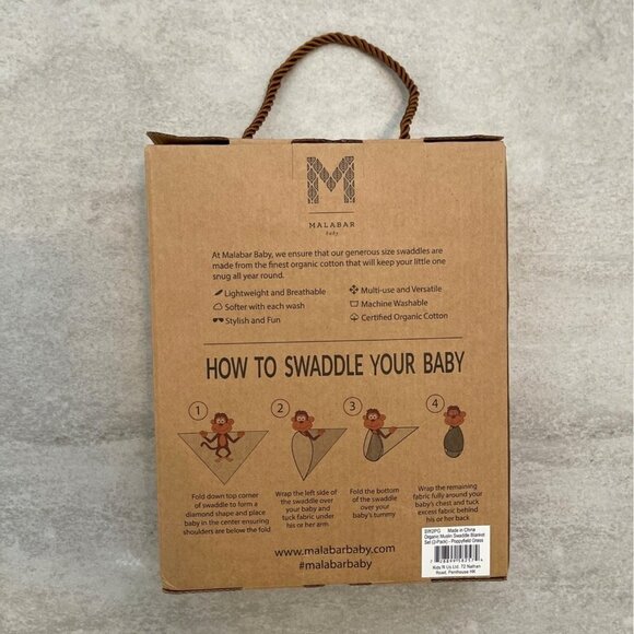 Malabar Baby 2 Pack Organic Muslin Swaddles Gift Set Poppyfield and Grass NEW - Picture 5 of 14
